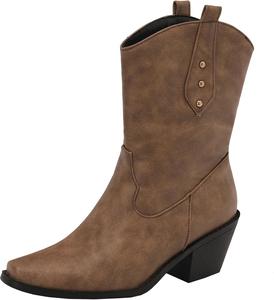 Элегантные женские ковбойские ботинки на слипоне, короткие ботинки с комфортным блочным каблуком для повседневной носки XIEPP, Brown