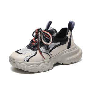 Высокие массивные кроссовки женские бежево-черные SOBB