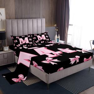 Erosebridal Комплект постельного белья для девочек с розовыми бантами и монограммой М, Pink M