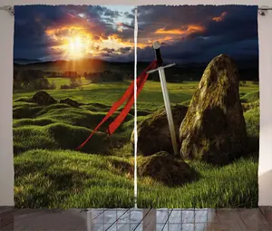 Штора ABAKUHAUS King Rustic, Мифология Артура Камелота, присборенная тесьма для спальни с петлями и крючками, 280 x 225 см, цвет: зеленый, синий и красный Abakuhaus