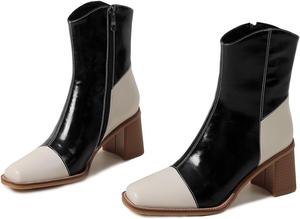 Женские ботильоны SHODENSE с носком квадратной формы, двухцветные, носок типа «чулок», на массивном каблуке, с молнией, боевые ботинки, размеры 4-11 США, Black