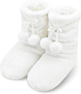 Женские тапочки-носки Keyela с подошвой, пушистые, мягкие, с противоскользящей подошвой, зимние домашние тапочки-ботиночки для женщин, White Dot