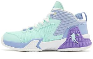 QIAODAN Баскетбольные кроссовки Grinding 1 с амортизацией, защитой от скручивания, защитой от опрокидывания, среднего размера, мужские, зеленые, фиолетовые