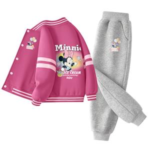 Детская повседневная спортивная одежда Disney, [Thickened And Fleece-Lined]Di Balloons K_Di Dazzling Color Rose Red+Di Balloons K Gray