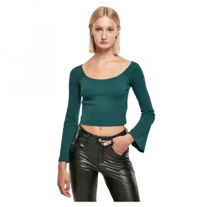 Футболка Urban Classics Short Rib Wide V-Neck Long Sleeve V Neck, зеленый