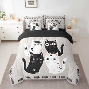 Erosebridal Комплект постельного белья с милыми котиками и рыбками в стиле кавай для детей, Grey