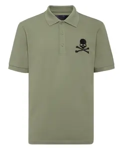 Рубашка-Поло из пике с коротким рукавом и черепом и костями Philipp Plein, зеленый