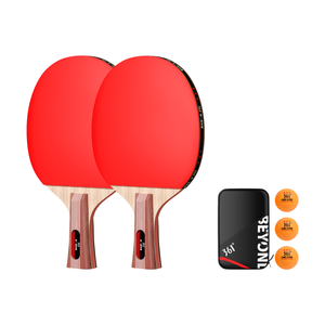 5 Star Double Sided Inverted Rubber All Wood Ping Pong Paddles 361°, 5-star red black, short handle penhold grip 2 pcs
