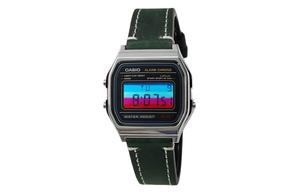 CASIO Мужские часы Retrofit Series с кварцевым механизмом и ремешком из натуральной кожи, черный циферблат