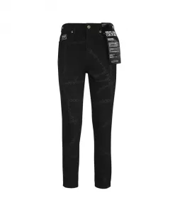 Золотистые джинсы с пятью карманами и заклепками с логотипом. Versace Jeans Couture, черный