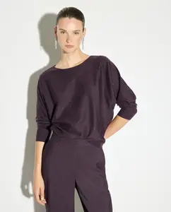 Женский джемпер с лодочкой и стразами Woman El Corte Inglés, баклажановый