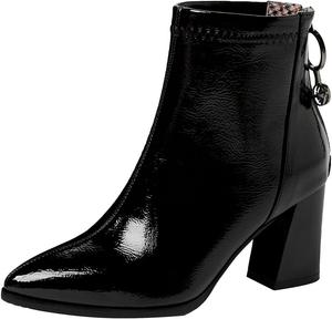 Женские ботильоны VOKLIN в западном стиле с острым носком, на высоком толстом каблуке, с задней молнией, короткие черевики Челси, Black-Velvet Lined