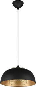 TRIO Leuchten Подвесной светильник "Punch", 1 лампочка, лампа E27 | без лампы, индустриальный вид, с двойным абажуром, черный и золотой, без 1xE27 макс. 40 Вт Ø 35,0 см, Высота: 150,0 см., черный матовый