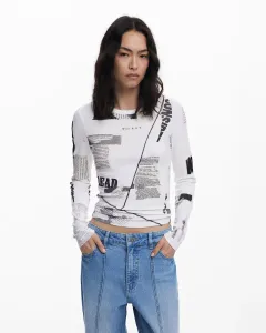 Женская футболка с газетным принтом и рубчиком Desigual, белый