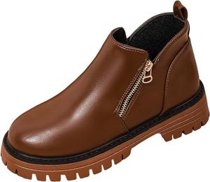 Зимние ботильоны для женщин, 2025, из искусственной кожи PU, с массивным каблуком, короткие зимние ботинки, круглый носок, для ходьбы на улице LZXBZAI, Brown