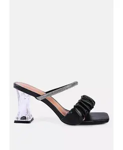 Сандалии с прозрачным каблуком и стразами Date Look London Rag, черный