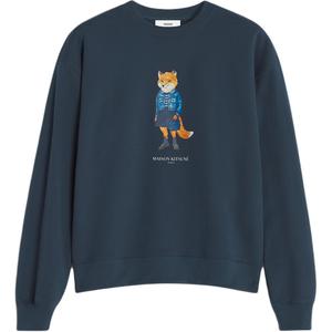 Мастерская Kitsuné Свитшот с принтом одетой лисы Maison Kitsune, синий