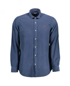 Мужская рубашка из синего хлопка, приталенный крой. U.S. Polo Assn., синий