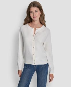 Женский кардиган с круглым вырезом и пуговицами, украшенный стразами DKNY Jeans, Ivory