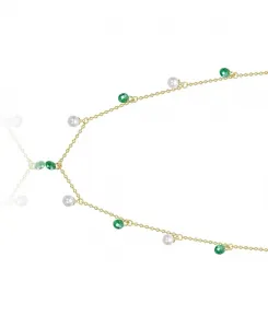 Ожерелье с подвеской, покрытой 14-каратным золотом, перламутром и зелеными кубическими цирконами Rachel Glauber, green