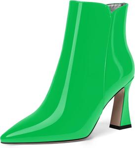 Женские ботильоны MERRORI на высоком каблуке 3,3 дюйма с острым носком, молнией и лакированной отделкой, Green