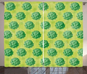 Шторы ABAKUHAUS Артишок в деревенском стиле, полезные органические продукты, универсальные ленточные шторы для гостиной с петлями и крючками, 280 x 225 см, цвета: яблочно-зеленый и папоротниковый. Abakuhaus