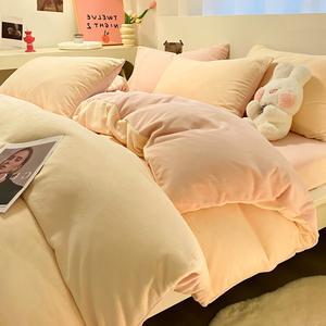 Yalu Пододеяльник 220х240 см, молочный бархат, утепленный флисом, цвет Milkshake Yellow + Pink Jade