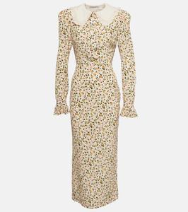 Шелковое платье миди с цветочным принтом Alessandra Rich, мультиколор