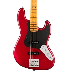 Электрический бас Fender American Ultra II Jazz, гриф из клена (с чехлом), Зловещий красный
