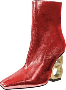 Женские модные ботильоны XYD с боковой молнией, двойной цепочкой и широким каблуком, закрытым квадратным носком, для вечеринок, клубов и мероприятий, Red