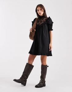 Мини-платье Miss Selfridge с кружевными деталями черного цвета