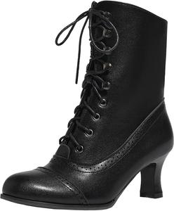 Женские ботильоны на шнуровке с круглым носком и средней широкой пяткой для повседневной носки BULVJ, Black