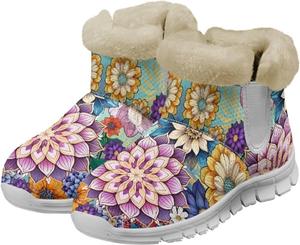 Женские ботинки на щиколотку JoyLamoria с принтом кошек и книг, зимние ботинки с антискользящей подошвой, с мемори-пеной, пушистые, низкие, для любителей кошек, водонепроницаемые и легкие, Colorful Flower