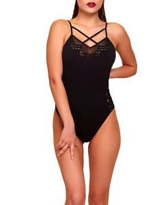 Женский бесшовный плюшевый миди Lyric с деталями в сеточку по бокам и перекрещивающимся воротом Hauty, черный