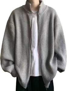 Мужской кардиган с длинными рукавами и воротником-стойкой