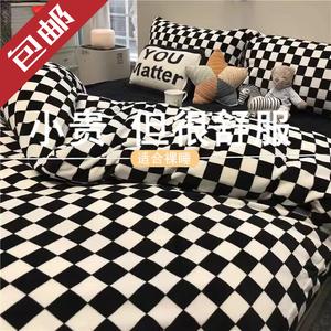 FUANNA Комплект постельного белья 4 предмета, 220 см, простыня, пододеяльник 220x240 см, черный в клетку