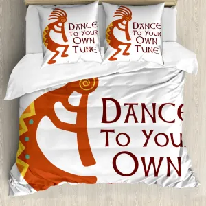 Комплект постельного белья ABAKUHAUS Kokopelli для односпальных кроватей, с рисунком в виде символов племенных танцев, с защитой от клещей, подходит для аллергиков, с наволочкой, 200 см x 200 см - 80 x 80 см, цвет "Яркий клевер" Abakuhaus