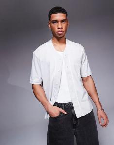 Бейсбольная рубашка River Island Luminis с окантовкой светло-серого цвета