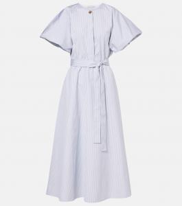 Полосатое хлопковое платье миди Paulina Altuzarra, Dove Grey Banker Stripe
