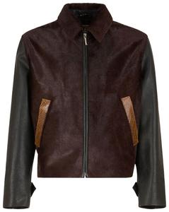 Двухцветная кожаная байкерская куртка Marni, черный