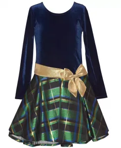 Длинное платье-хипстер в клетку с длинными рукавами для девочек 7-16 лет Bonnie Jean, синий