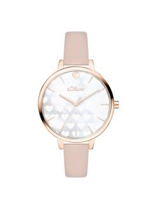 s.Oliver Наручные часы с перламутровыми и сердечкообразными деталями на циферблате розового цвета