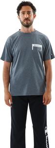 Мужская футболка Champion с коротким рукавом и круглым вырезом, антибактериальная, влагоотводящая, быстросохнущая, с защитой от УФ-излучения, с логотипом, карманом, C3-ZS306, темно-синий