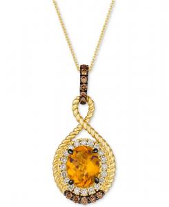 Подвеска из 14-каратного золота с цитрином цвета корицы (2,75 карата) и бриллиантами (5,8 карата), длина 45 см + удлинитель 5 см Le Vian, No Color