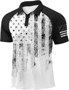 Мужская поло с коротким рукавом для гольфа UPF 50+ с патриотичным принтом, S-5XL