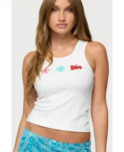 Женская майка Ocean Club с отделкой из бисера и рубчика Edikted, белый