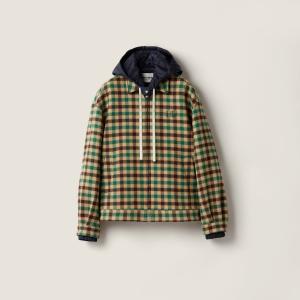 Куртка из ткани в клетку vichy и технической ткани MIU MIU, кэмел/зеленый/темно-синий