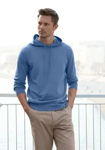 H.I.S вязаный свитер "с капюшоном, обычного кроя", свитер с круглым вырезом, тонкой вязки, смесовый хлопок, синий