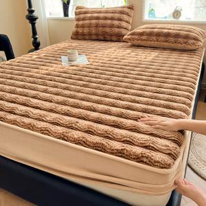 Antarctic Простыня на резинке 90х200 см + 2 наволочки, молочный вельвет, флисовая подкладка, утепленная, цвет Yunwu - Deep Coffee