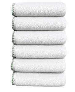 Набор из 6 полотенец для рук с декоративной каймой из быстросохнущего хлопка Linery & Co, White / eucalyptus